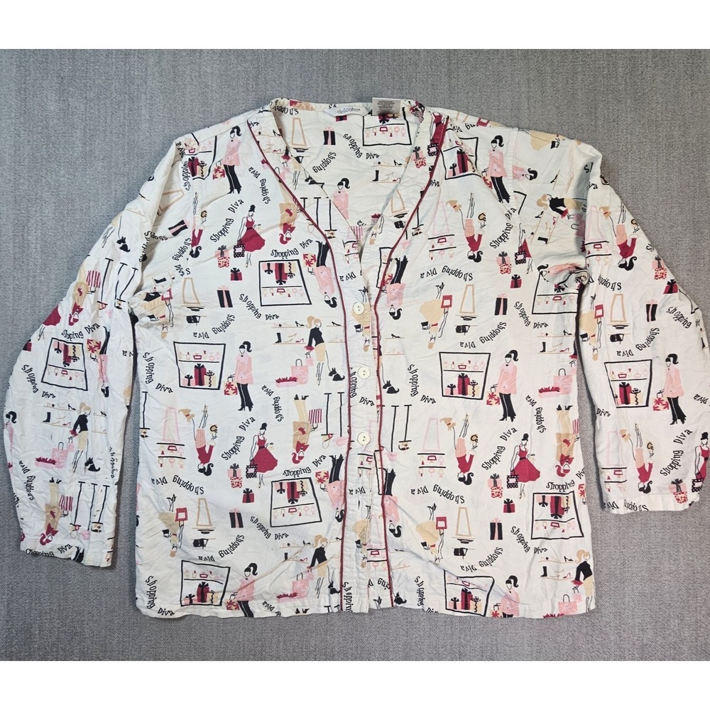 Delicates Women's Pajama Top White Red shopping Diva Sz Large